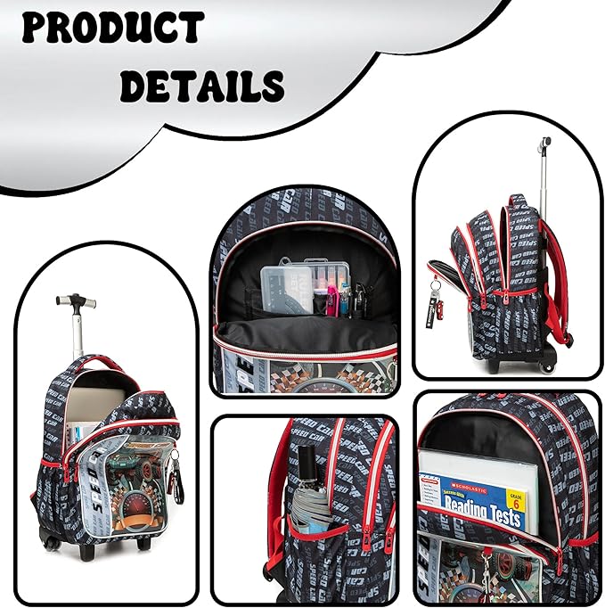 Roller Backpacks for Kids Backpacks Boys Rolling Backpack for School Backpack with Wheels for Kids with Lunch Box Pencil Case for Elementary Back to School Supplies
