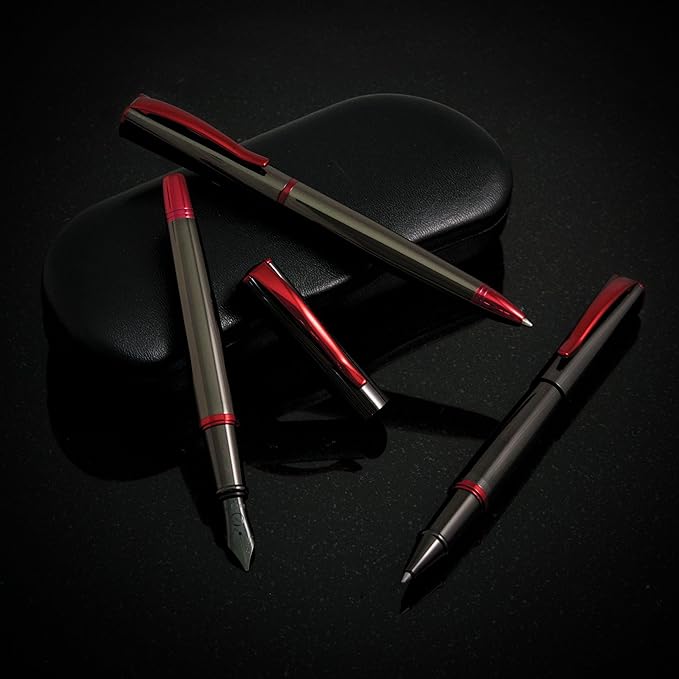 Monteverde USA Impressa Fountain Pen Gun Metal with Red Trim - Medium Point - JoWo German Nib