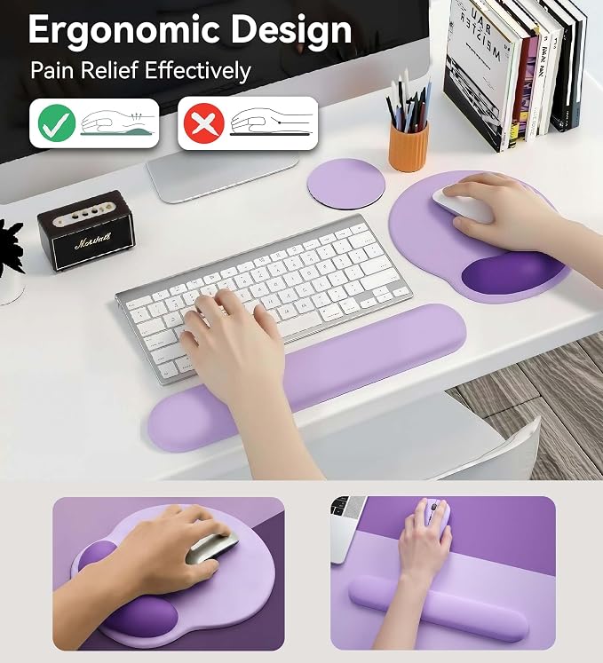 Mouse Pad with Keyboard Wrist Rest,Ergonomic Mouse Pad Wrist Support PU Base with Coaster,Mousepad with Nonslip Base for Computer Laptop Keyboard Home&Office