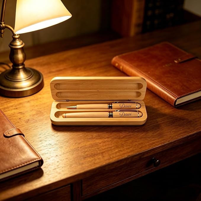 Personalized Engraved Ballpoint Pen & Wooden Gift Case Set - Business Wood Pens Gifts for Boss, Doctors, Teachers, Students, Ideal for Graduation, Promotion, Birthday (Maple)