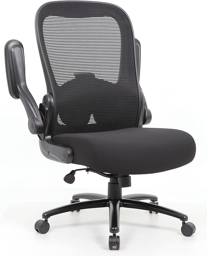 Boss Office Products Heavy Duty Flip Arm Mesh Task Chair 400-lb. Weight Capacity in Black