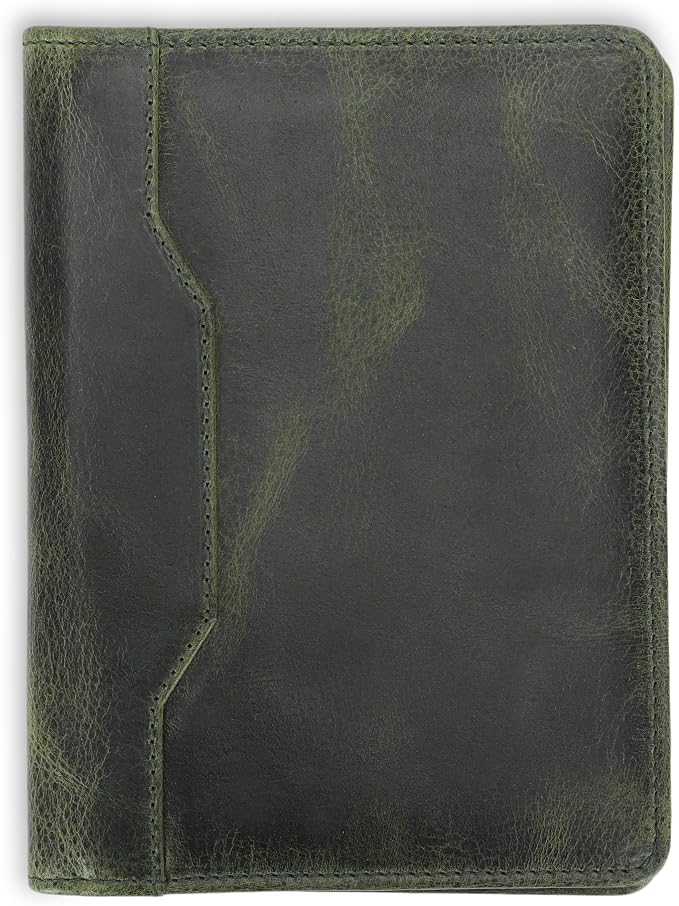 Leather Junior Padfolio for Men Women Business Portfolio Folder Compact 5 x 8 Legal Pad Organizer with Pen Loop Professional Resume Interview Document Holder Padfolio (Green)