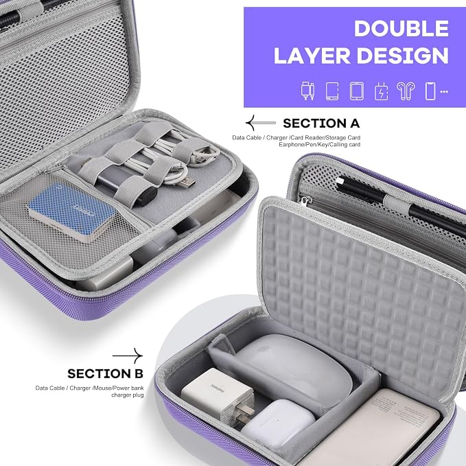 Hard Travel Electronic Organizer Case for MacBook Power Adapter Chargers Cables Power Bank Apple Magic Mouse Apple Pencil USB Flash Disk SD Card Hard Drive Waterproof Shockproof Accessories Bag Case