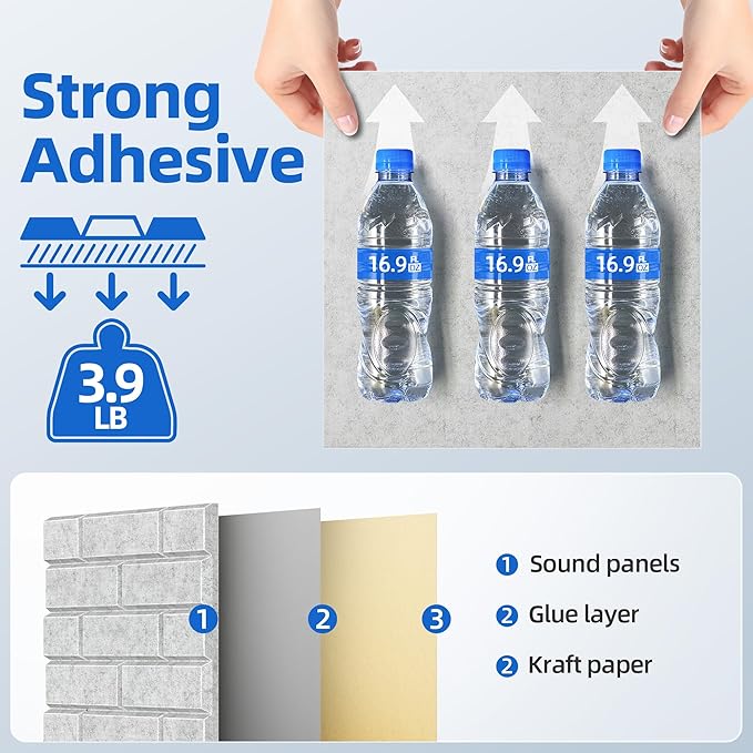12 Pack Acoustic Panels with Self Adhesive, 12" X 12" X 0.4" High Density Sound Proof Foam Panels for Walls, Soundproof Wall Panels, Brick Sound Absorbing Panels for Home Studio Office Decor Ivory Tan