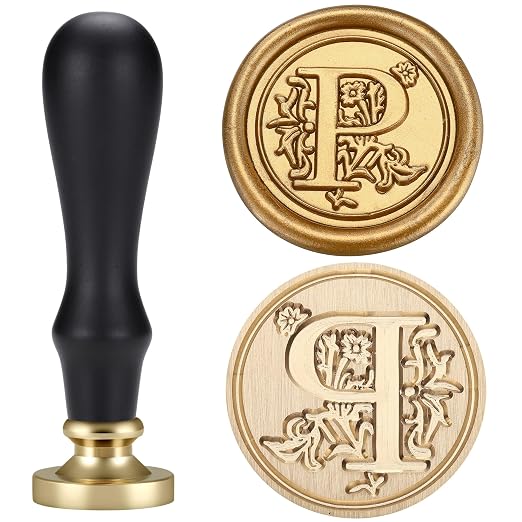 Yoption Traditional Initial Alphabet Wax Seal Stamp with 120 Antique Gold Wax Seal Beads Kit for Wedding Engagement Party Invitation Envelope Christmas Gift Wrap - Letter P