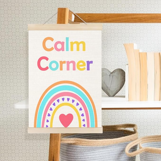 Welshower Boho Rainbow Calm Corner Poster Hanger Frame, Colorful Mental Health Wall Art Prints Decor for Kids Room Classroom Therapy School Counselor Calming Office, 12x16 Inch