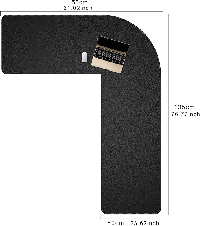 Mydours 61" x 77" x 24" L Shaped Desk Pad (Black), Extra Large Dual-Sided PU Leather Corner Desk Mat Protector for Home Office Computer Gaming
