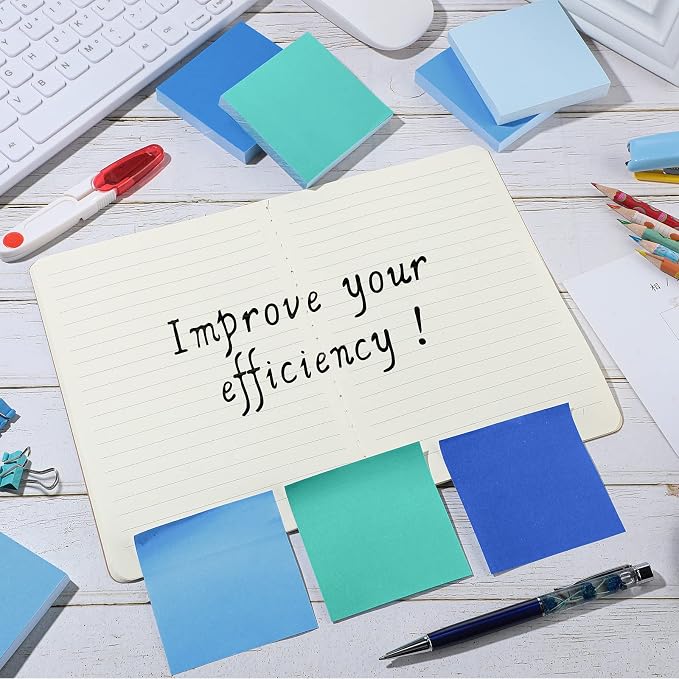 Sticky Notes 3 x 3 Inch Coastal Colors Self Stick Pads Blue Color Notepads Easy to Post for Home, Office, Notebook,100 Sheets/pad(6 Packs)