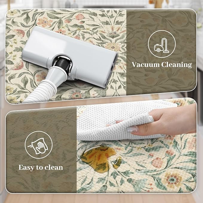 KIMODE Anti Fatigue Kitchen Mats for Floor, Boho Farmhouse Kitchen Rugs 20"x39", Non Slip Kitchen Mats for Floor, Padded Kitchen Floor Mats, Beige Rugs for Kitchen Floor Sink Laundry Office