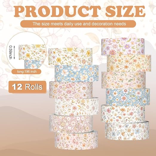12 Rolls Watercolor Floral Washi Tape Set 15 mm Vintage Flower Decorative Masking Tape for Summer School Arts DIY Craft Scrapbook Journal Supplies Gifts(Vintage,Little Flowers)