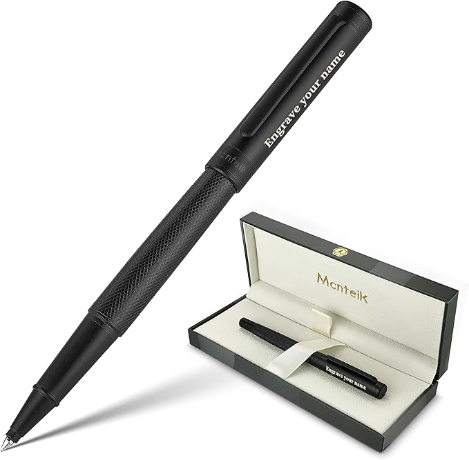 Personalized Matte Black Forest Rollerball Pen, Luxury Pen with Schmidt Black Ink Refill, Fancy Pen Gift Set for Men & Women, Business Signature, Executive, Office, Nice Fancy Designer Pens