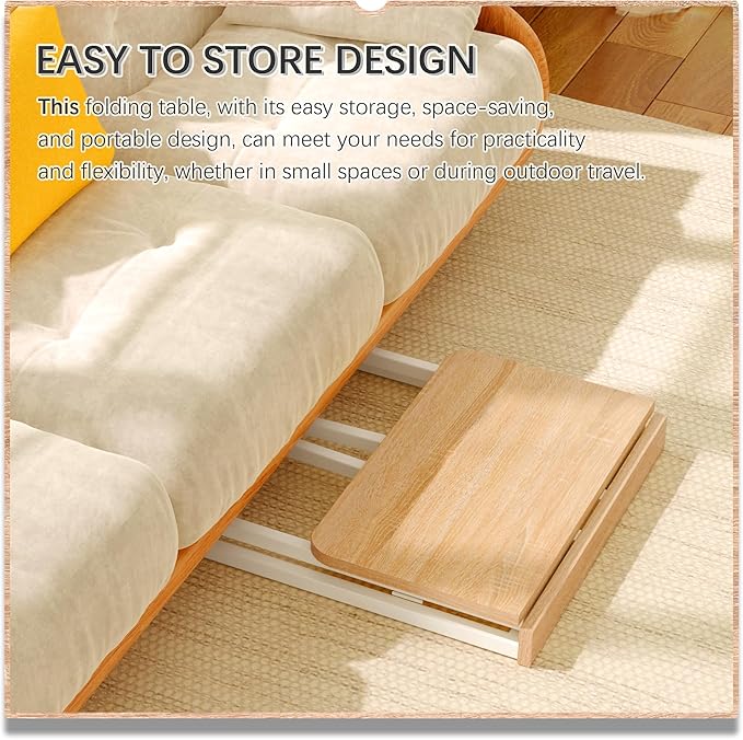 4NM 23.6" Mobile Small Folding Desk, Foldable Rolling Computer Home Office Desk, Study Writing Table for Small Space Saving Bedroom, with Wheels - Natural and White