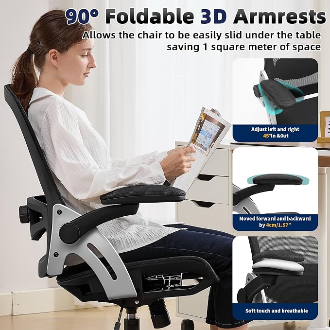Fizzin Ergonomic Office Chair Mesh Computer Desk Chairs with 3D Armrests | Office Chair with Adjustable Lumbar Support, 90°-125° Tilt, Wide Mesh Seat Swivel Task Chair for Home Office