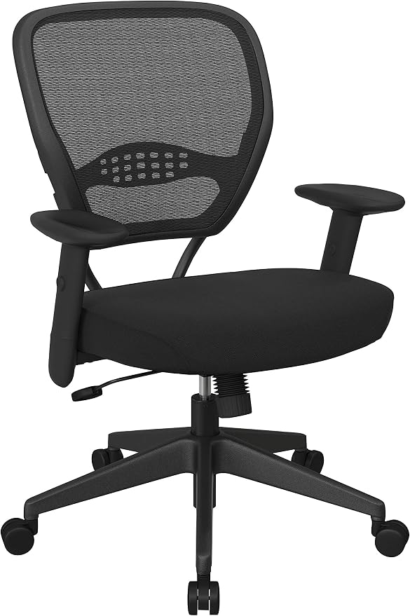 Space Seating 55 Series Professional Dark Air Grid Back Adjustable Manager's Chair with Lumbar Support and Padded Seat, Icon Black Fabric