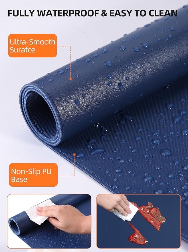 TopMade Mouse Pad with 15W Wireless Charging, XXL Large Leather Desk Mat, Waterproof Gaming Mousepad Home Office Desk Pad Protector, Computer Keyboard Pad, Mouse Mat for MacBook, PC, Laptop, Blue