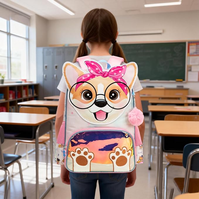 Meetbelify 3 in 1 Backpack for Girls Backpack for Elementary Student Cute Kids Travel Bookbag with Lunch Box Pencil Case for Girls Ages 6-8