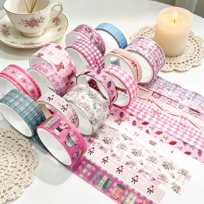 Bomichi Washi Tape Set - 42 Rolls Cute Pink Bow Decorative Tape for Bullet Journaling, Scrapbooking, Gift Wrapping, DIY, Greeting Cards, Planners, Party Supplies