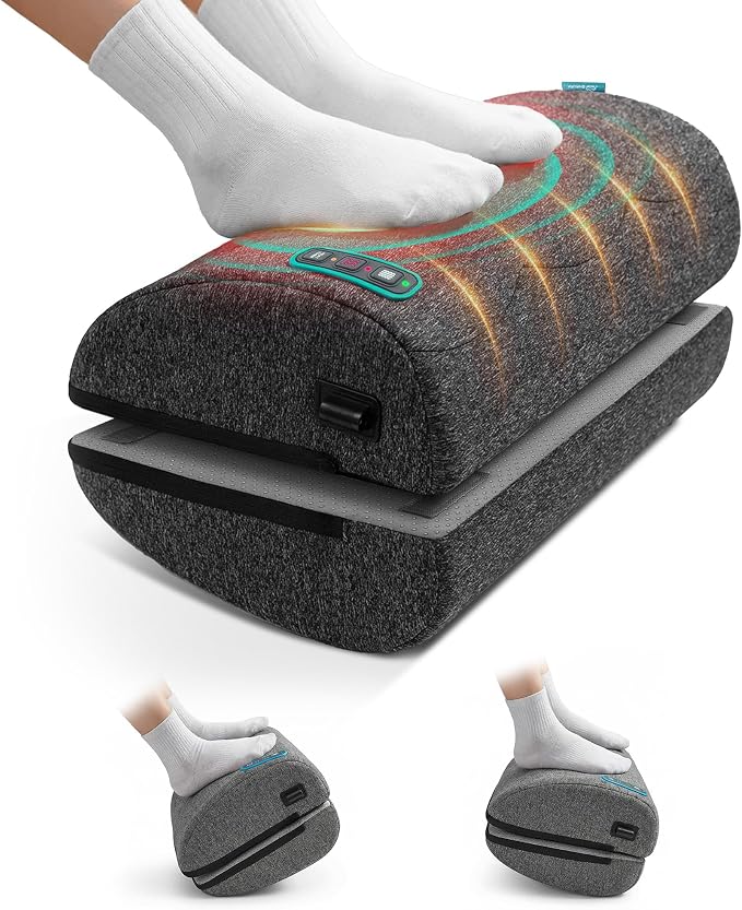 Vibration Foot Rest with Heat & Swing Function, Adjustable Ergonomic Footrest for Under Desk, 3 Graphene Heat Levels, 3 Massage Modes, Timer, Office & Home Relaxation Foot Stool, Gifts for Men Dad
