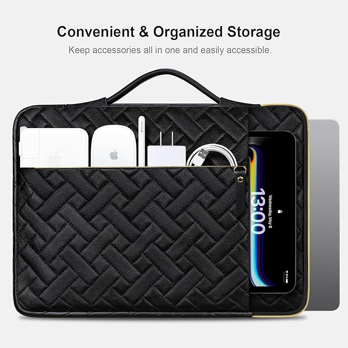 Lacdo 360° Protective Laptop Sleeve Case for 16 inch MacBook Pro M5 Pro/Max A3428 A3429 (2026), M4/M3/M2/M1 A3403 A3186 A2991 A2780 A2485 A2141, 15 inch Surface Laptop 7 Computer Bag, Elegant Black