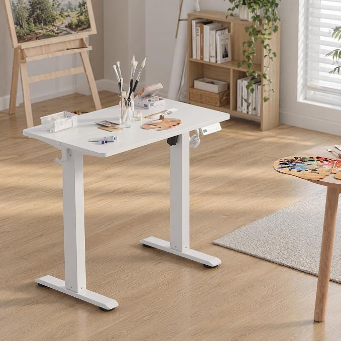 Claiks Electric Standing Desk 32x19 Inch Adjustable Desk, White | 156lbs weight capacity, 3 memory presets, industrial steel frame, cable management hub, adjustable height , easy assembly