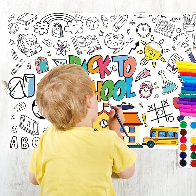 Back to School Coloring Posters for Kids, Large Coloring Poster Kids Coloring Tablecloth, Welcome Back Coloring Sheets Coloring Table Cloth for Classroom Activity Craft, Back to School Supplies