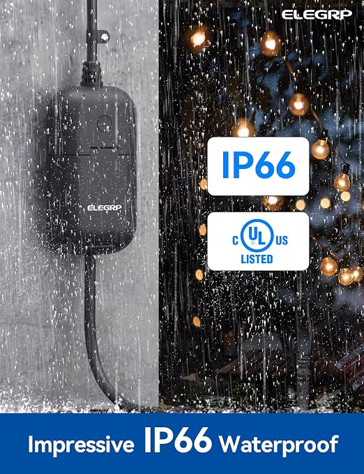 ELEGRP PQR11 Outdoor Smart Dimmer Plug Waterproof IP66, Smart WiFi Plug Compatible with Alexa & Google Assistant, Outdoor Dimmer for String Lights, No Hub Required, UL Certified, 1 Pack, Black