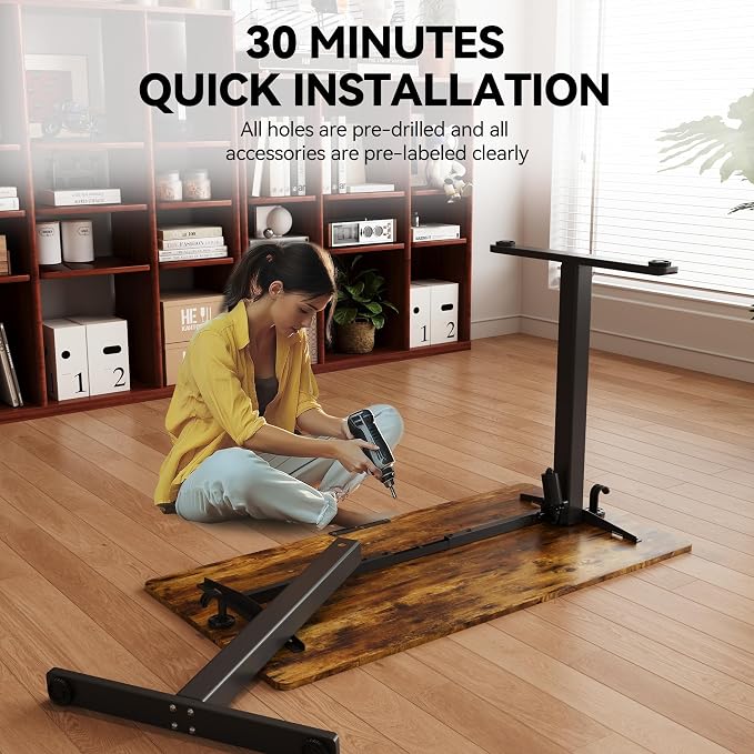 Large Electric Standing Desk,55x24 Inches Adjustable Height Stand up Desk, Sit Stand Home Office Desk, 3 Preset Heights,Equipped with Hooks,Ergonomic Computer Desk Workstation，Brown