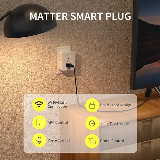 Minoston Matter Smart Plug Compatible with Google Home and Alexa,Protect Privacy, 2.4G Wi-Fi Only, White(MP25M)