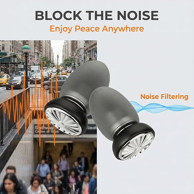 28-48dB Sleep Noise Cancelling earplugs, New airbag Style Mute, Suitable for use in Concerts, Work, Airplanes, and Focused Learning, with 6 Silicone earplugs (Silver Black)