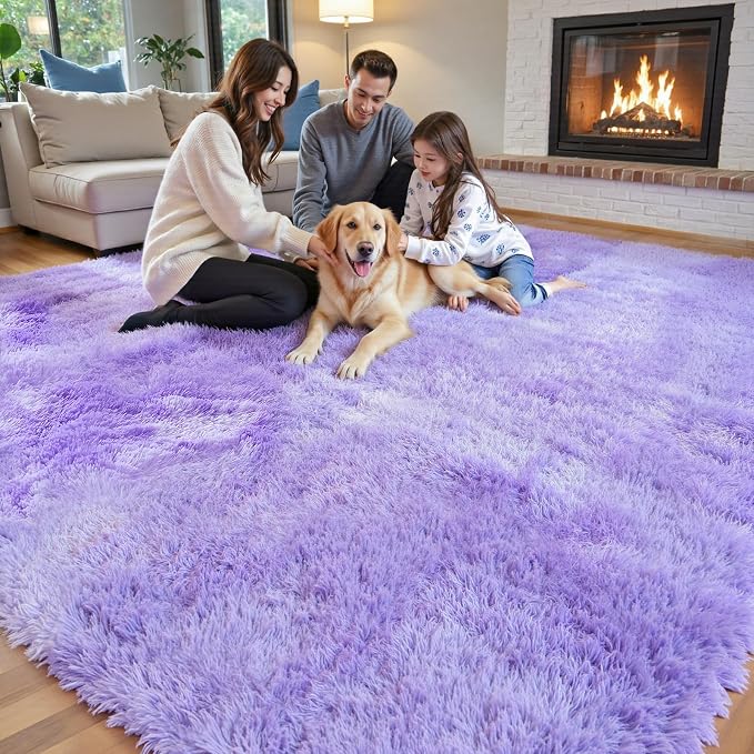Area Rugs 10x14 Living Room, Shaggy Carpet Soft Plush Furry Bedside Rug Large Area Rugs for Bedroom Home Decor Anti Slip(10 x 14, Purple Starry)