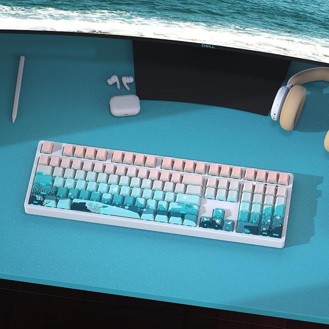 JSJT Side-Printed Keycaps,Shine Through Key caps PBT Doubleshot Custom Keycap Set 126 Keys Cherry Profile Deep Sea Theme Keycap for Cherry Mx Switch Mechanical Keyboard