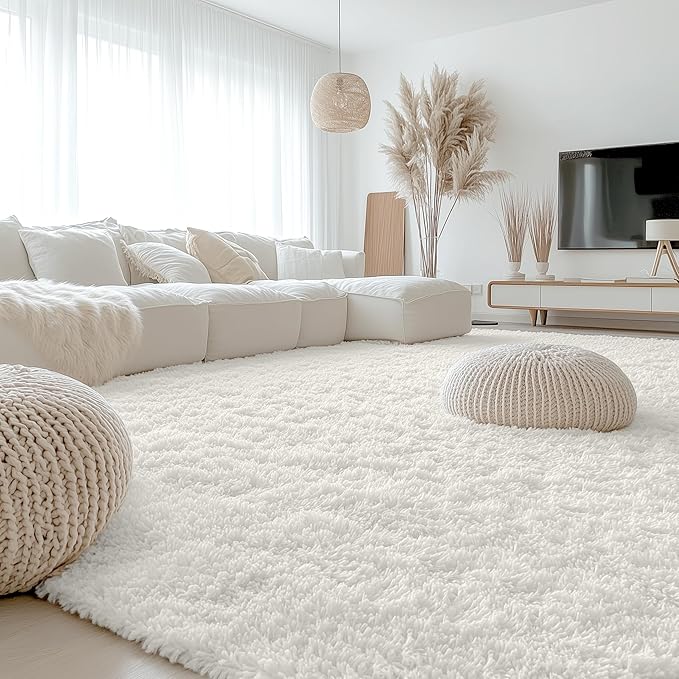 OLANLY 10x12 Machine Washable Large Area Rugs for Living Room, Bedroom, Soft Fluffy Shaggy Bedside Rug, Indoor Floor Carpet for Kids Girls and Boys, Dorms, Nursery, Home Decor Aesthetic, Ivory