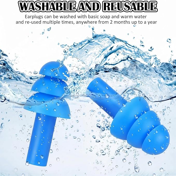 24 Pair Blue Ear Plugs - NRR 29dB Reusable Silicone Ear Plugs with Plastic Cases for Sleeping, Noise Cancelling, Concerts, Shooting, Swimming