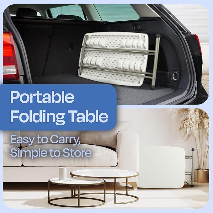 Lavish Home Portable Folding Tables - Lightweight Portable Folding Desk with Adjustable Height - Small Plastic Table for TV Tray, Playing Cards, and Craft Room (Single/White/2.5 FT Wide)