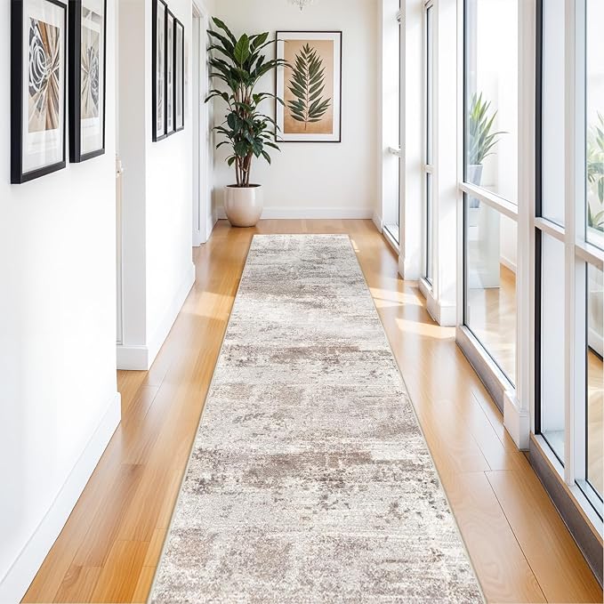 RUUGME Hallway Runner Rug 3x14 - Runner Rug Stain Resistant for Living Room Non Slip Indoor Entryway Carpet Bedroom Kitchen Distressed Floor Decor Mat Machine Washable 3x14 Brick/Brown/Beige