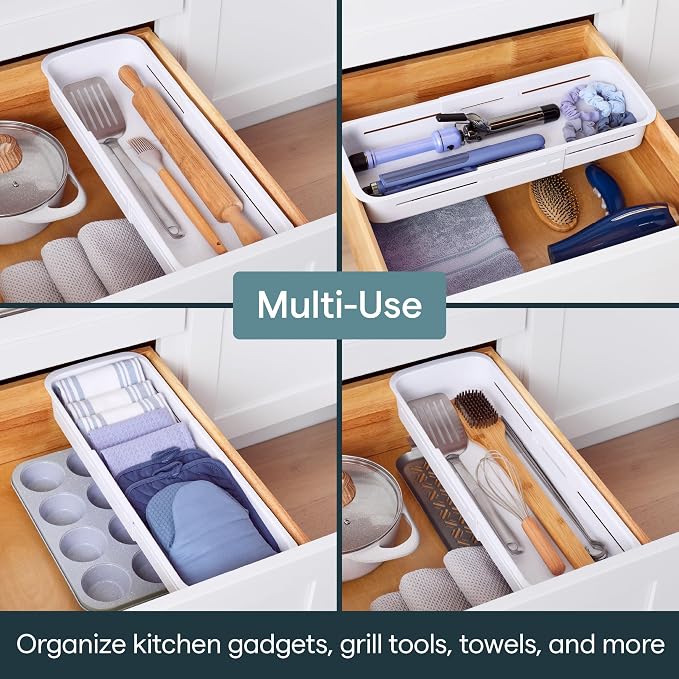 YouCopia DrawerFit® Sliding Drawer Bin, Expandable and Adjustable Kitchen Storage Organizer, Speckled White