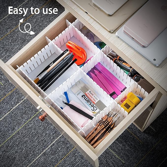 85Pcs Drawer Dividers, Adjustable Drawer Organiser, Cut at Will for Tidying Clutter Clothes, Socks, Makeup, Dresser, Kitchen Black