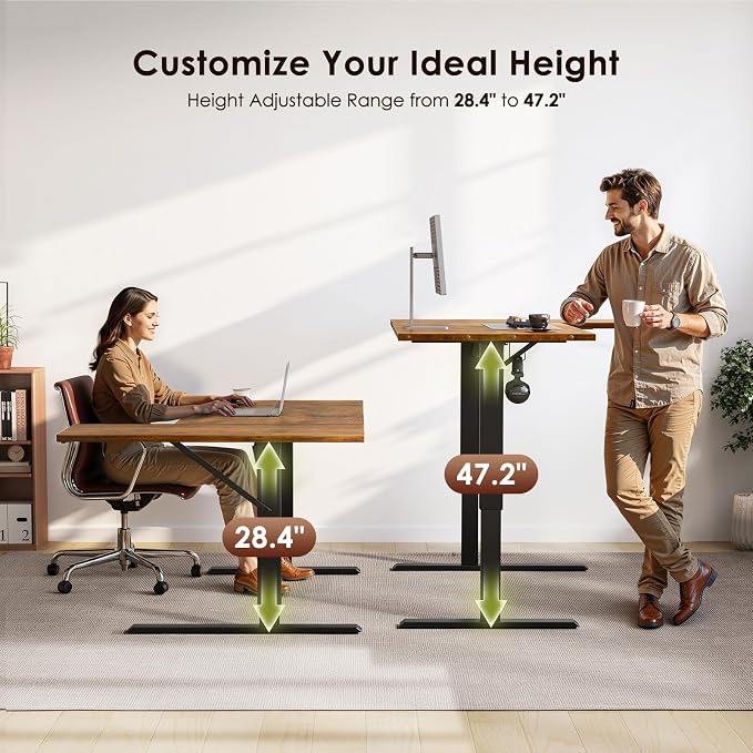 OffiGo Electric L Shaped Standing Desk, 63 Inches Height Adjustable Table, Reversible Corner Stand Up Desk, Lifting Computer Table for Home Office, Computer Workstation, Rustic Brown
