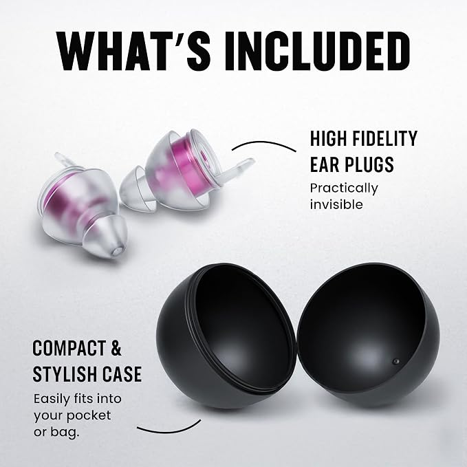 Plugz Lightweight Purple Concert Earplugs - Invisible, Reusable Ear Plugs for Concerts, Loud Music, All-Day Comfort Up to 23dB Noise Cancelling Ear Plugs, One Pair Clear Ear Plugs in Portable Case