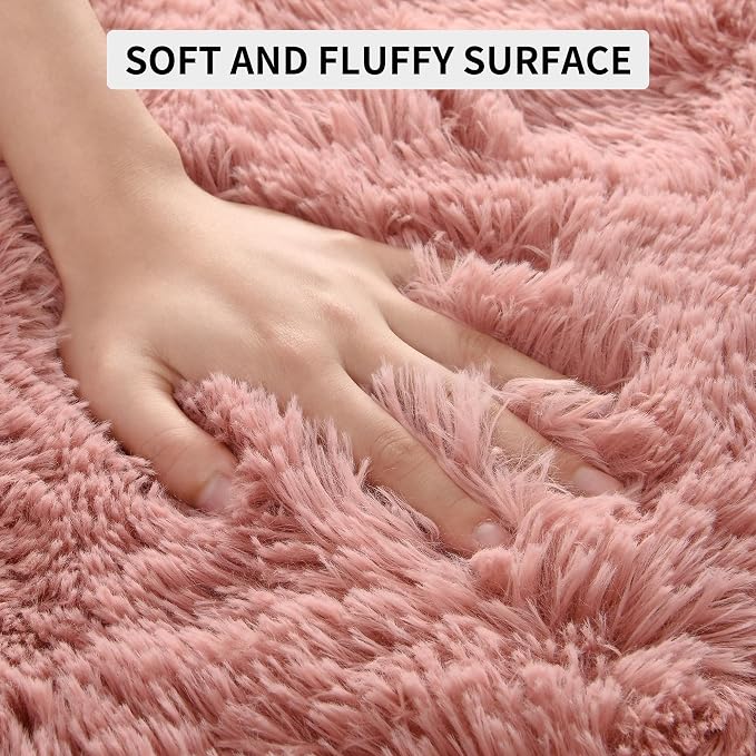 Tepook Blush Pink Area Rugs for Living Room Girls Bedroom, 6x9 Fluffy Shaggy Dusty Pink Rug for Kids Room Playroom, Plush Shag Non-Slip Carpet for Nursery Dorm Classroom, Cute Rose Beige Rug