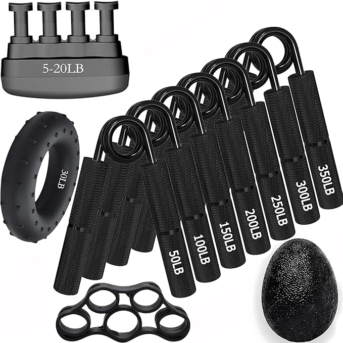 Silver Metal Hand Grip Set, 50LB-400LB No Slip Heavy-Duty Grip Strengthener Great Wrist & Forearm Hand Exerciser, Home Gym, Hand Gripper Grip Strength Trainer