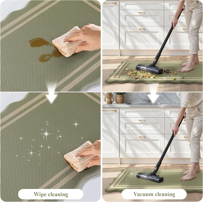 KIMODE Anti Fatigue Mats for Kitchen Floor,Farmhouse Kitchen Rugs Sets of 2 | 17"x47"+17"x29" Cushioned Kitchen Floor Mat Non Skid, Memory Foam Kitchen Mat for Laundry Office Sink Desk Dorm Olive Green
