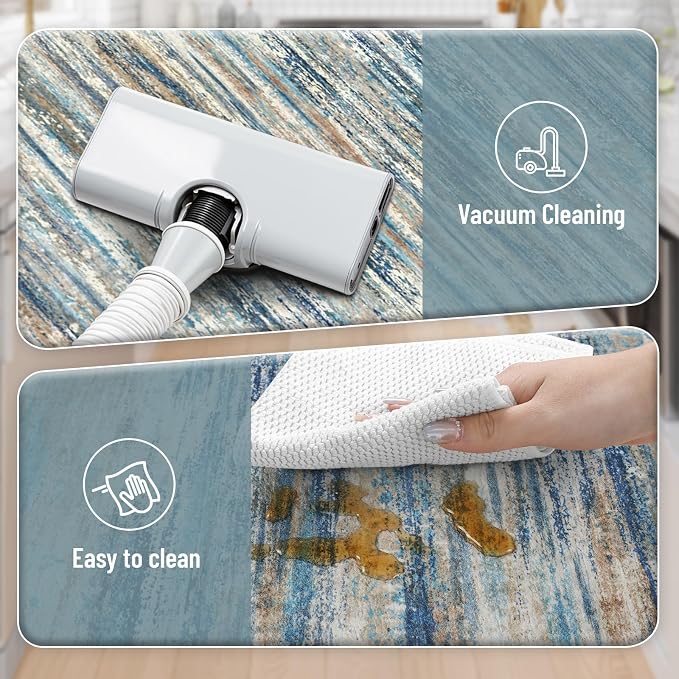 KIMODE Kitchen Mats for Floor Anti Fatigue, 17"x47"+17"x29" Farmhouse Kitchen Rugs Sets of 2, Padded Kitchen Floor Mats, Comfort Standing Mats for Sink Laundry Office Desk Dark Blue Grey