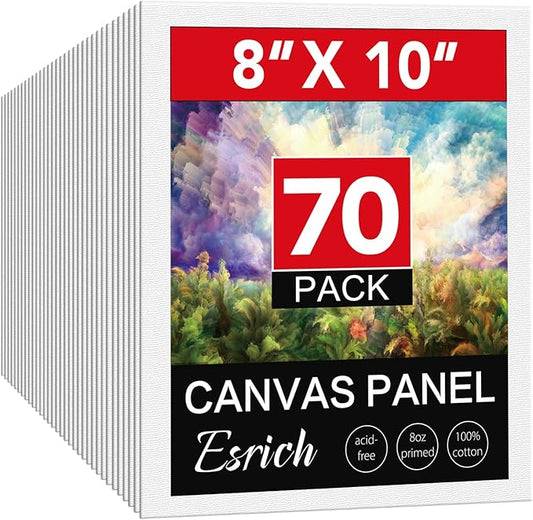 ESRICH 8x10 Canvases for Painting, 70 Pack Canvas Boards for Painting Primed Acid Free Blank Canvas Panels for Oil Paint, Watercolor, Acrylic Paint, Gouache and Tempera.