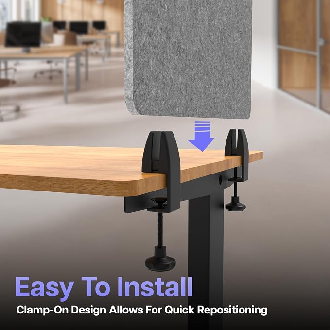 ReFocus Raw Clamp-On Acoustic Desk Divider, Noise-Reducing PET Privacy Panel for Offices, Sound-Dampening Desk Partition for Focused Work, Easy Installation Workspace Divider (24" × 16", Castle Gray)