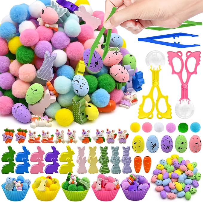 196 Pcs Easter Sensory Bin Filler Bunny Egg Carrot Flower Counting Sorting Sensory Bin Items Fine Motor Easter Counts for Spring Summer Counting Decor
