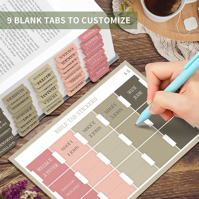 Bible Tabs for Women & Men, Bible Tab for Study Bible, Large Print Bible Tabs for Easy Navigation, Bible Index Tabs, 66 Tabs Old & New Testament, Extra 9 Blank Tabs - Green Terracotta