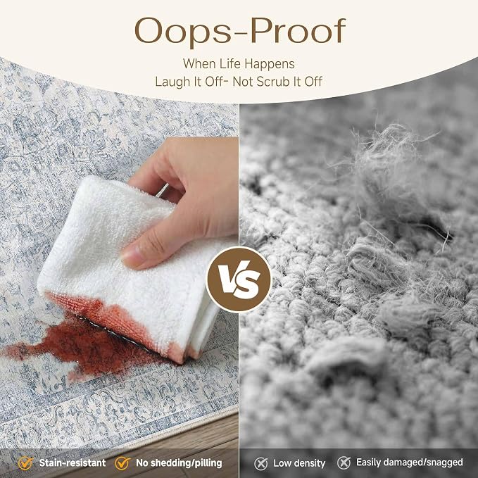 PureCozy 10x12 Area Rug Washable Neutral Beige Brown Vintage Living Room Bedroom Carpet Non Slip Low Pile Soft Floral Indoor Large Throw Rug for Dining Room Office