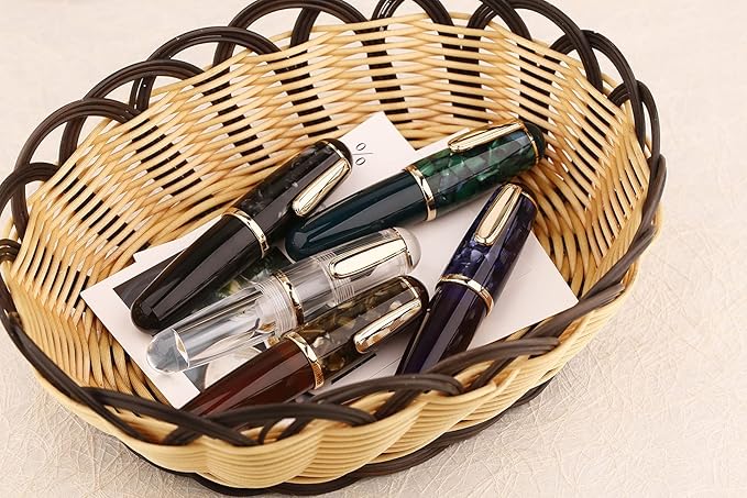 Lanxivi Majohn Q1 Fountain Pen Extra Fine Point Purple Blue Acrylic, Little Fat Man Eyedropper Filling Pocket Pen Large Capacity