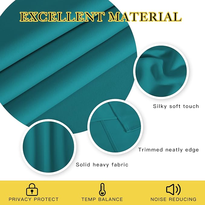 NICETOWN Blackout Curtains 63 inches Long for Living Room Bedroom, Grommet Thermal Insulated Room Divider Drape Window Treatment for Sliding Patio Door, W100 x L63, 1 Panel, Peacock Teal